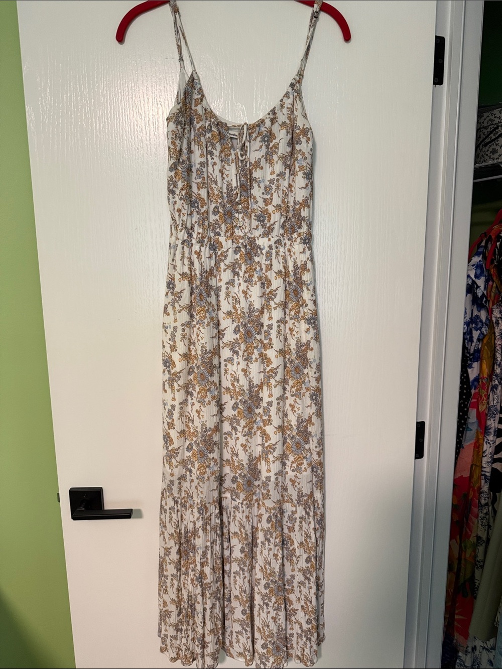 Abercrombie Floral Spaghetti-Strap Maxi Dress - White with Mustard & Blue Floral